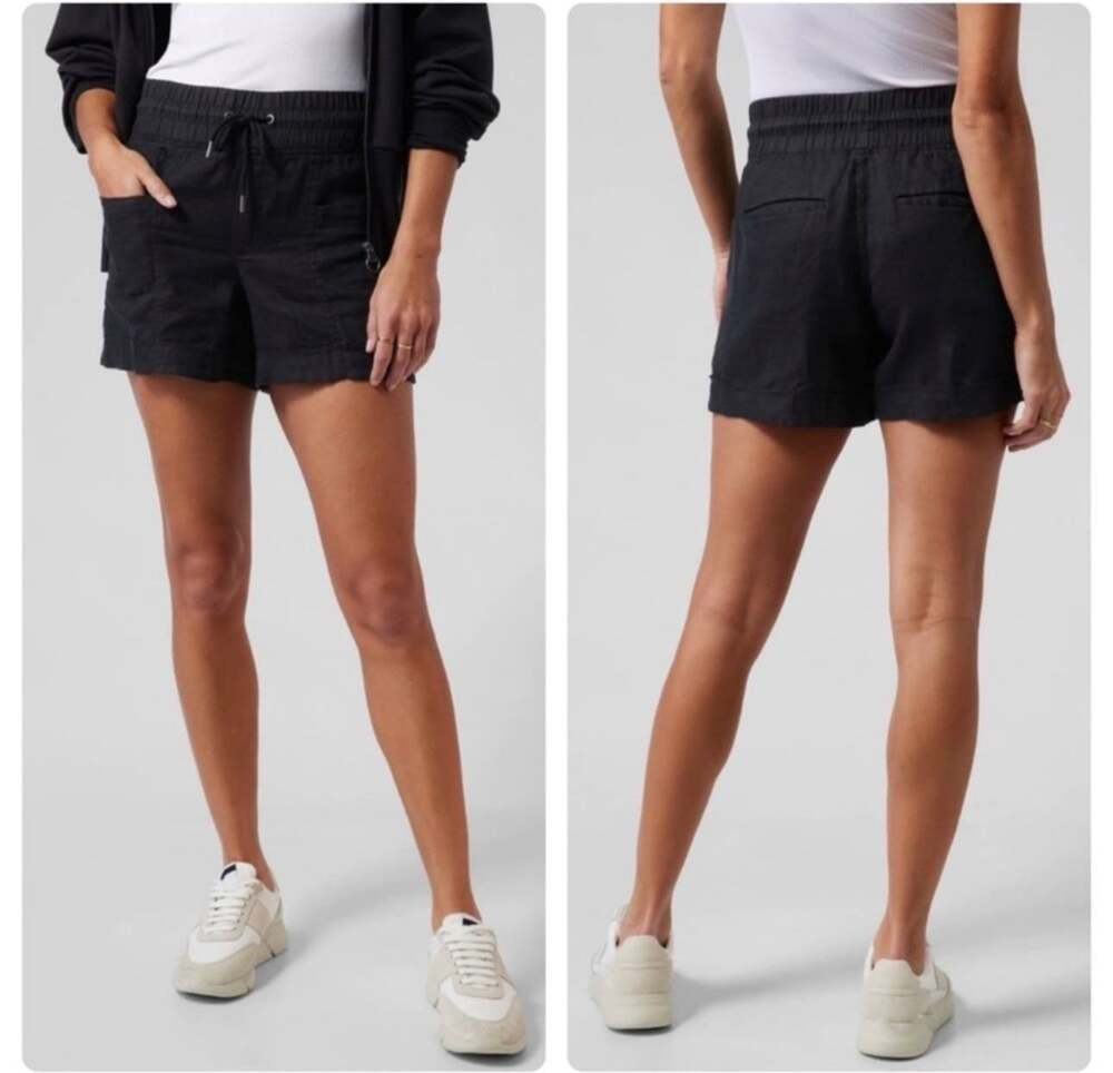 Athleta Shorts Womens 2 Black Cabo Linen 4" Drawstring Breathable Pockets Light